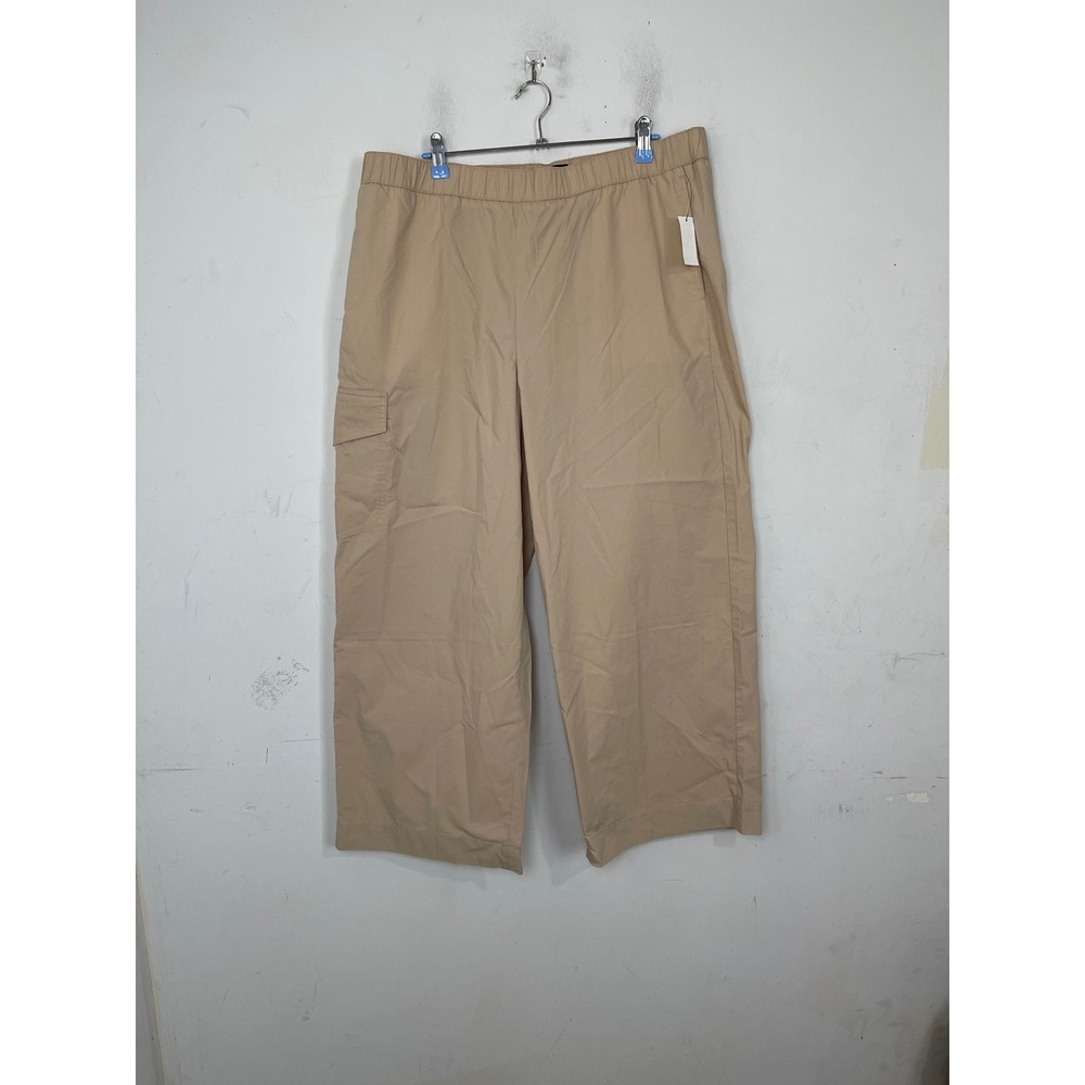 Talbots Womens Tan Khaki Elastic Waist Cargo Pants Petite XL Cotton Blend NEW